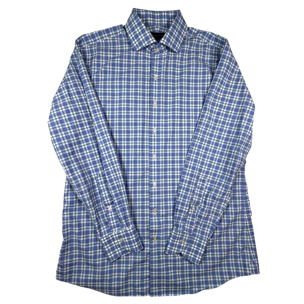 Proper Cloth Mens Large‎ Blue White Plaid Long Sleeve Button Down Shirt Collared
